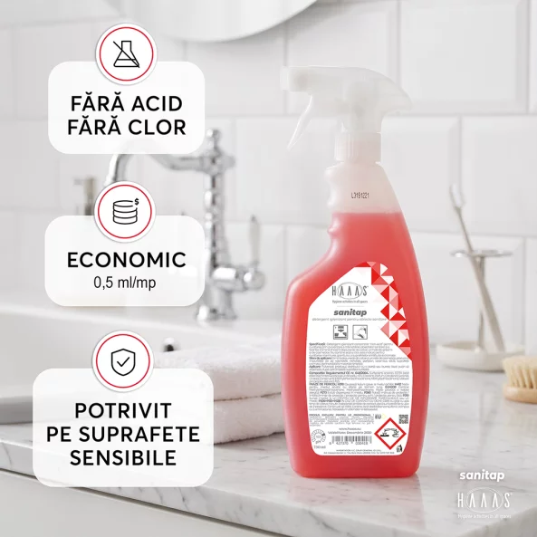 Solutie anticalcar baie, non-acida, igienizanta, HAAAS Sanitap, 750 ml