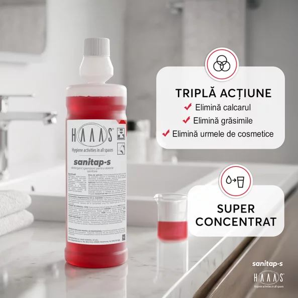 Solutie anticalcar baie, super-concentrata, non-acida, igienizanta, HAAAS Sanitap-S, 1 L