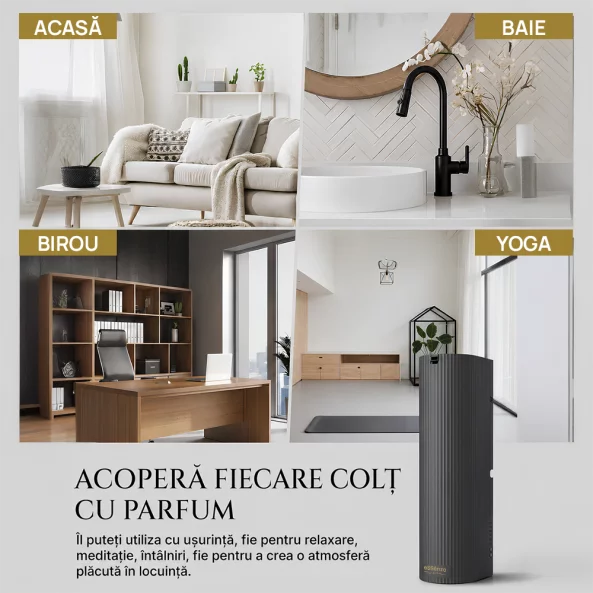 Pachet promo difuzor parfum camera + rezerva Amber Wood 250 ml, Smart Diffuser EVRAD-2, eSSenza Vera
