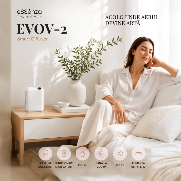 Pachet promo difuzor parfum camera + rezerva Blue Silver 100 ml, Smart Diffuser EVOV-2, eSSenza Vera