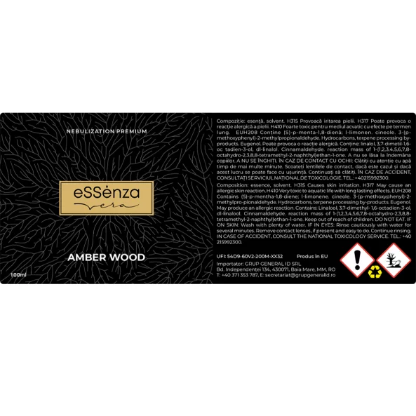 Odorizant camera Amber Wood, parfum oriental lemnos, eSSenza Vera Nebulization Premium, 100ml