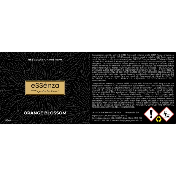 Odorizant camera Orange Blossom, parfum proaspat fructat, eSSenza Vera Nebulization Premium, 100ml
