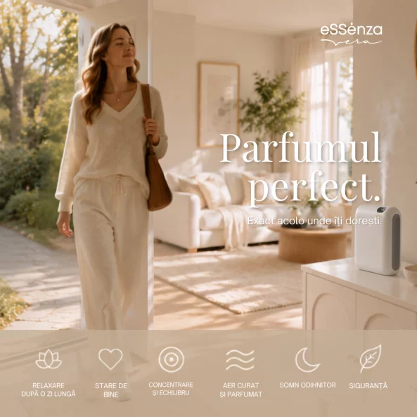 Difuzor parfum camera eSSenza Vera Smart Diffuser EVOV-2, Bluetooth, acoperire 200-300 m3, alb