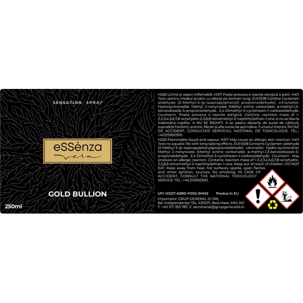 Odorizant camera Gold Bullion, parfum oriental, eSSenza Vera Sensation, 250ml