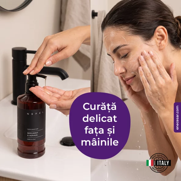 Sapun lichid cu pH neutru pentru fata si maini Nefel Bergamot &amp; Vervain, cu vitamina E si glicerina, 480 ml