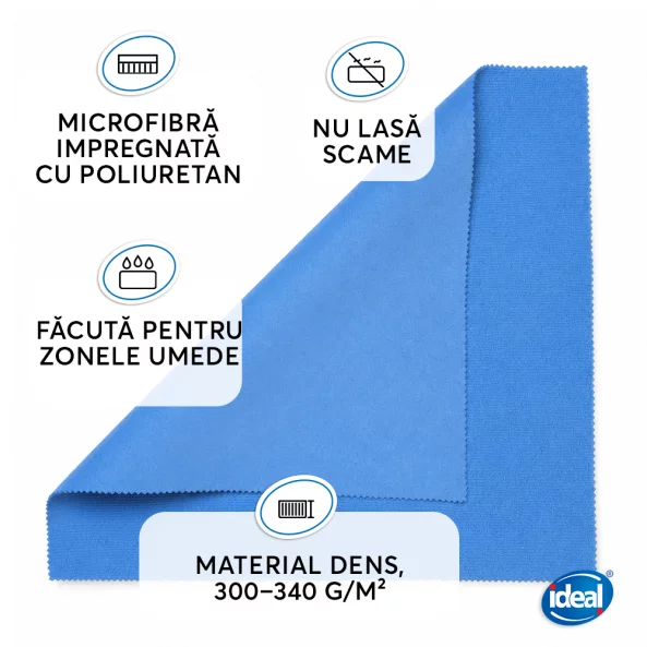 Set 2 lavete microfibra impregnate cu poliuretan pentru zone umede Ideal PU-TOUCH, 35x40 cm, albastre