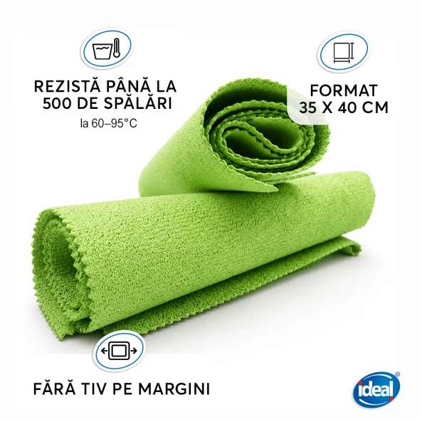 Set 2 lavete microfibra impregnate cu poliuretan pentru zone umede Ideal PU-TOUCH, 35x40 cm, verzi