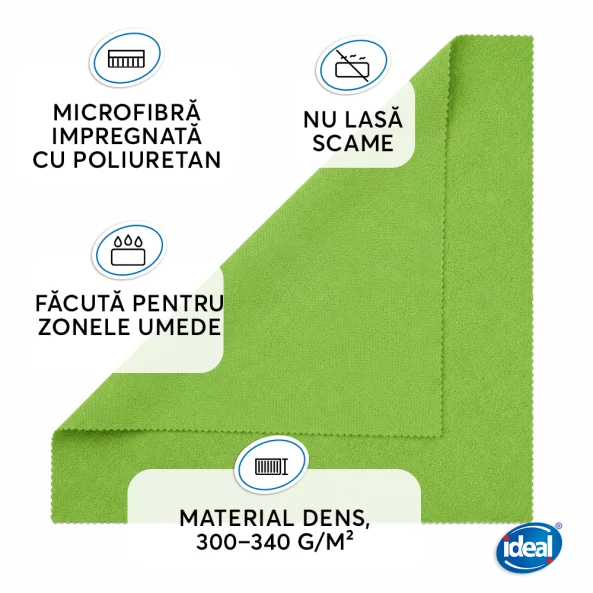 Set 2 lavete microfibra impregnate cu poliuretan pentru zone umede Ideal PU-TOUCH, 35x40 cm, verzi
