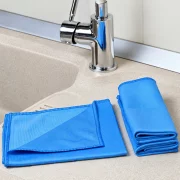 Set 3 lavete microfibra cu 2 fete pentru geamuri, inox si crom Ideal SHINE, 40x40 cm, albastre