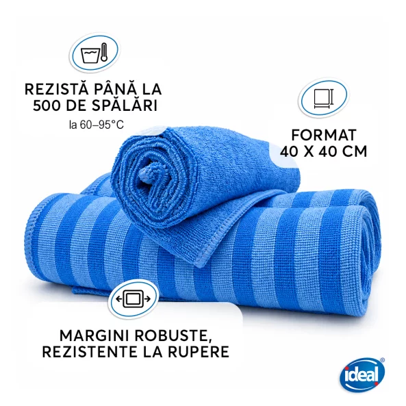Set 3 lavete microfibra cu peri pentru murdarie grosiera Ideal Bristles, 40x40 cm, albastre