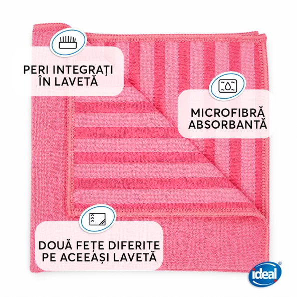 Set 3 lavete microfibra cu peri pentru murdarie grosiera Ideal Bristles, 40x40 cm, rosii