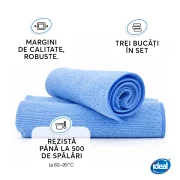 Set 3 lavete microfibra pentru curatenie universala Ideal BASIC Professional, 40x40 cm, albastre
