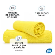 Set 3 lavete microfibra pentru curatenie universala Ideal BASIC Professional, 40x40 cm, galbene