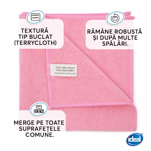 Set 3 lavete microfibra pentru curatenie universala Ideal BASIC Professional, 40x40 cm, rosii