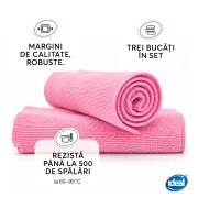 Set 3 lavete microfibra pentru curatenie universala Ideal BASIC Professional, 40x40 cm, rosii