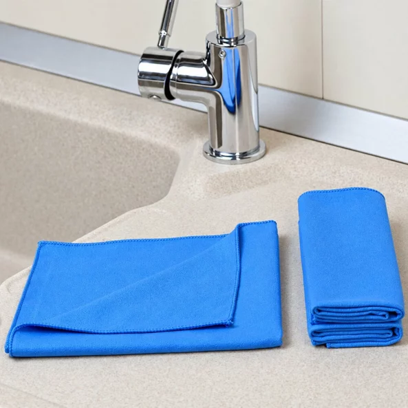 Set 3 lavete microfibra pentru inox, sticla si ceramica Ideal SOFT VELOUR, 40x40 cm, albastre