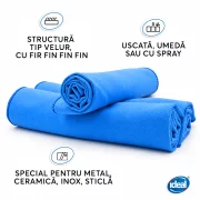 Set 3 lavete microfibra pentru inox, sticla si ceramica Ideal SOFT VELOUR, 40x40 cm, albastre
