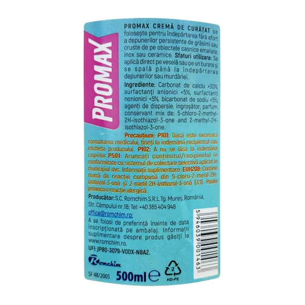 Crema de curatat pentru bucatarie si baie ProMax, parfum lacramioare, 500 ml