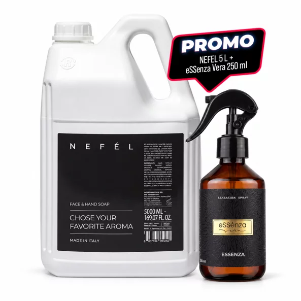 PROMOTIE Sapun lichid Nefel 5 L + Odorizant camera Vera eSSenza Sensation 250 ml, parfumuri la alegere