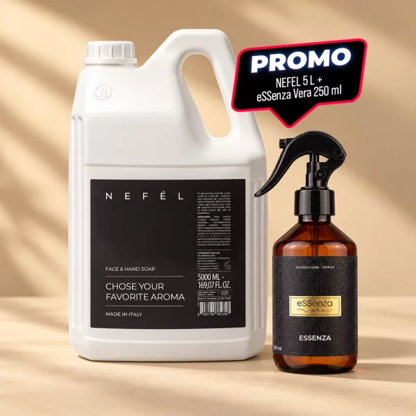 PROMOTIE Sapun lichid Nefel 5 L + Odorizant camera Vera eSSenza Sensation 250 ml, parfumuri la alegere
