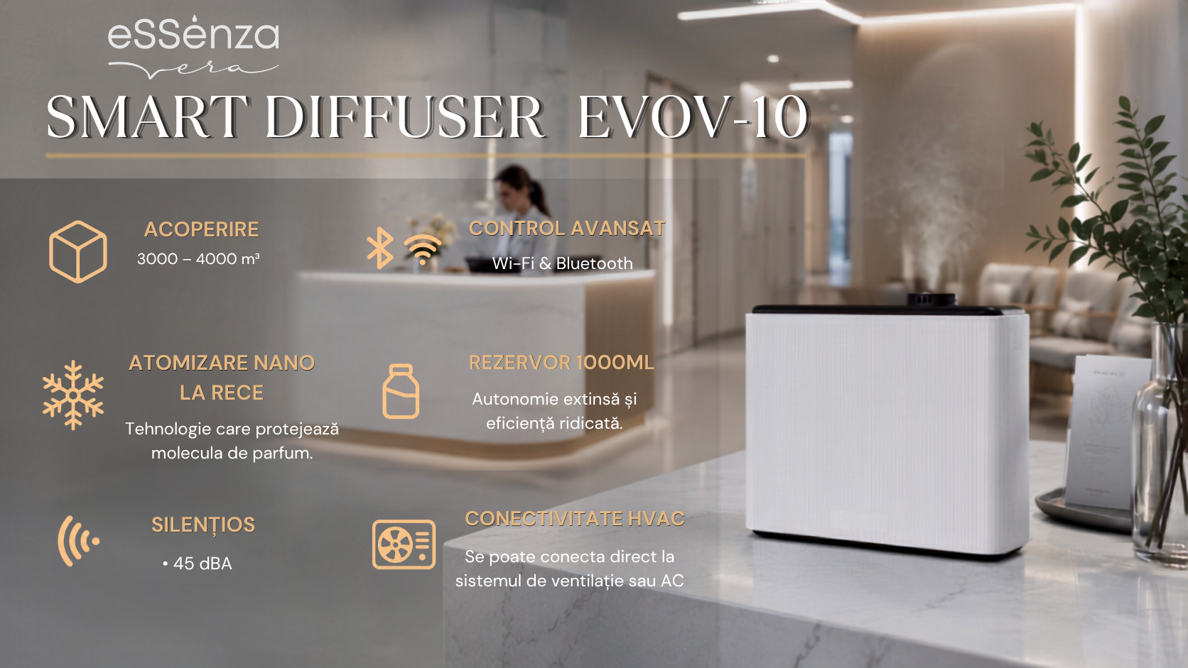 Specificatii difuzor parfum camera eSSenza Vera Smart Diffuser EVOV-10 alb Specificatii difuzor parfum camera eSSenza Vera Smart Diffuser EVOV-10 alb